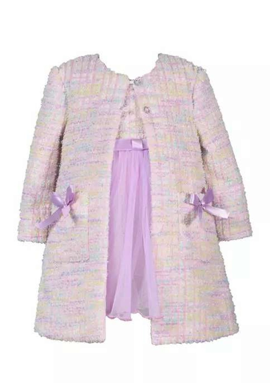 Kids * | Best Reviews Of Bonnie Jean Baby Girls Long Sleeve Tweed Coat And Tulle Dress Lavender