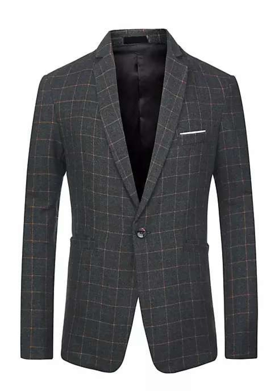 Men * | Brand New Lars Amadeus Men'S Plaid Blazer Lapel Collar Slim Fit Checked Print Sport Coats