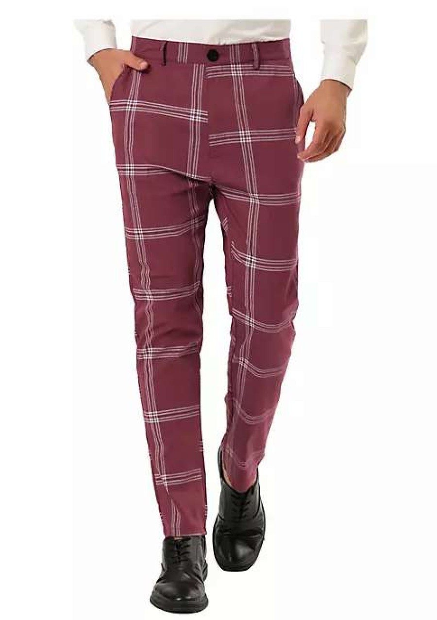 Men * | Outlet Lars Amadeus Men'S Plaid Dress Pants Casual Slim Fit Flat Front Checked Printed Business Trousers