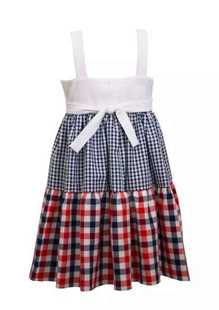 Kids * | Discount Bonnie Jean Girls 4-6X Bow Shoulder Americana Dress Navy