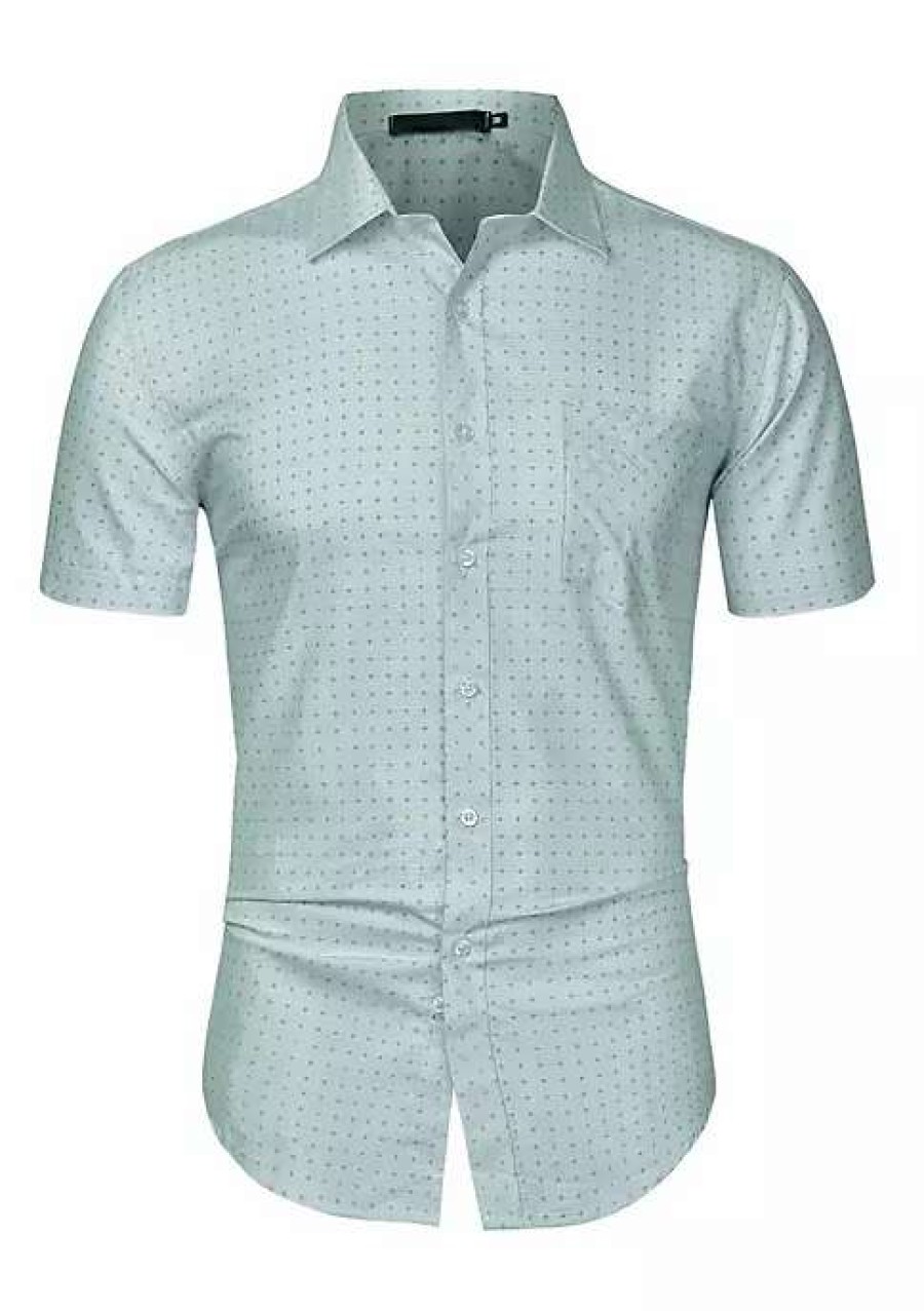 Men * | Deals Lars Amadeus Men'S Printed Cotton Dress Short Sleeves Polka Dots Button Down Shirt