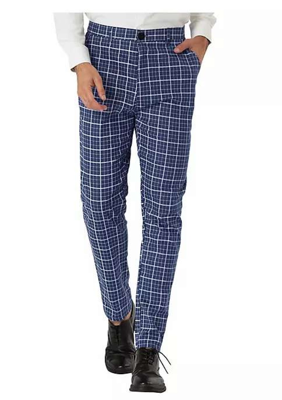 Men * | Best Pirce Lars Amadeus Men'S Business Pants Checked Printed Slim Fit Flat Front Plaid Dress Trousers