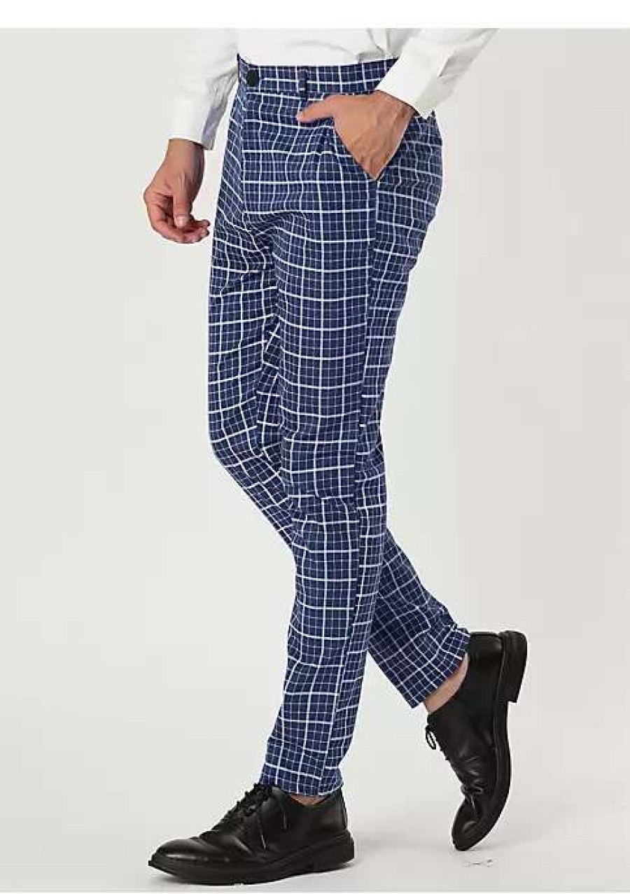 Men * | Best Pirce Lars Amadeus Men'S Business Pants Checked Printed Slim Fit Flat Front Plaid Dress Trousers