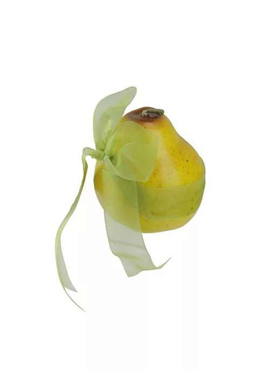 Home * | Buy Roman 4 Decorative Pear Fruit With Sheer Ribbon Figure Green