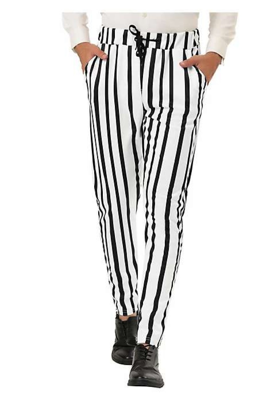 Men * | Deals Lars Amadeus Men'S Business Striped Pants Color Block Drawstring Slim Fit Dress Trousers