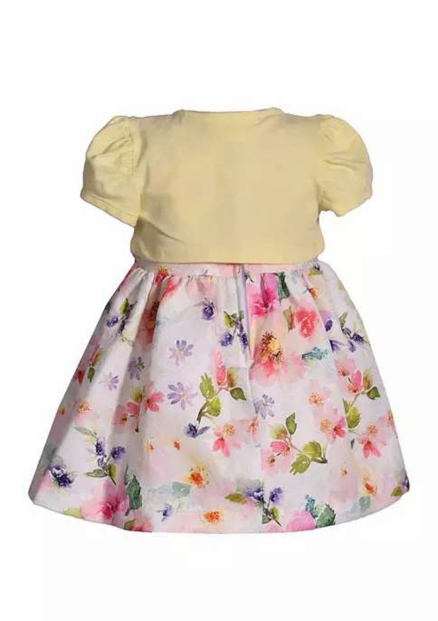 Kids * | Brand New Bonnie Jean Baby Girls Short Sleeve Floral Bow Cardigan Dress Yellow