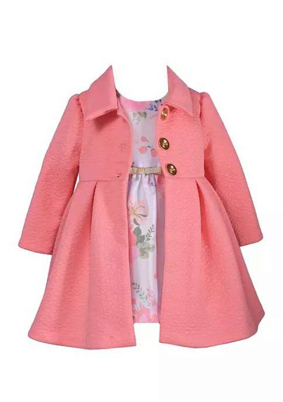 Kids * | Cheap Bonnie Jean Baby Girls Long Sleeve Floral Coat Set Coral