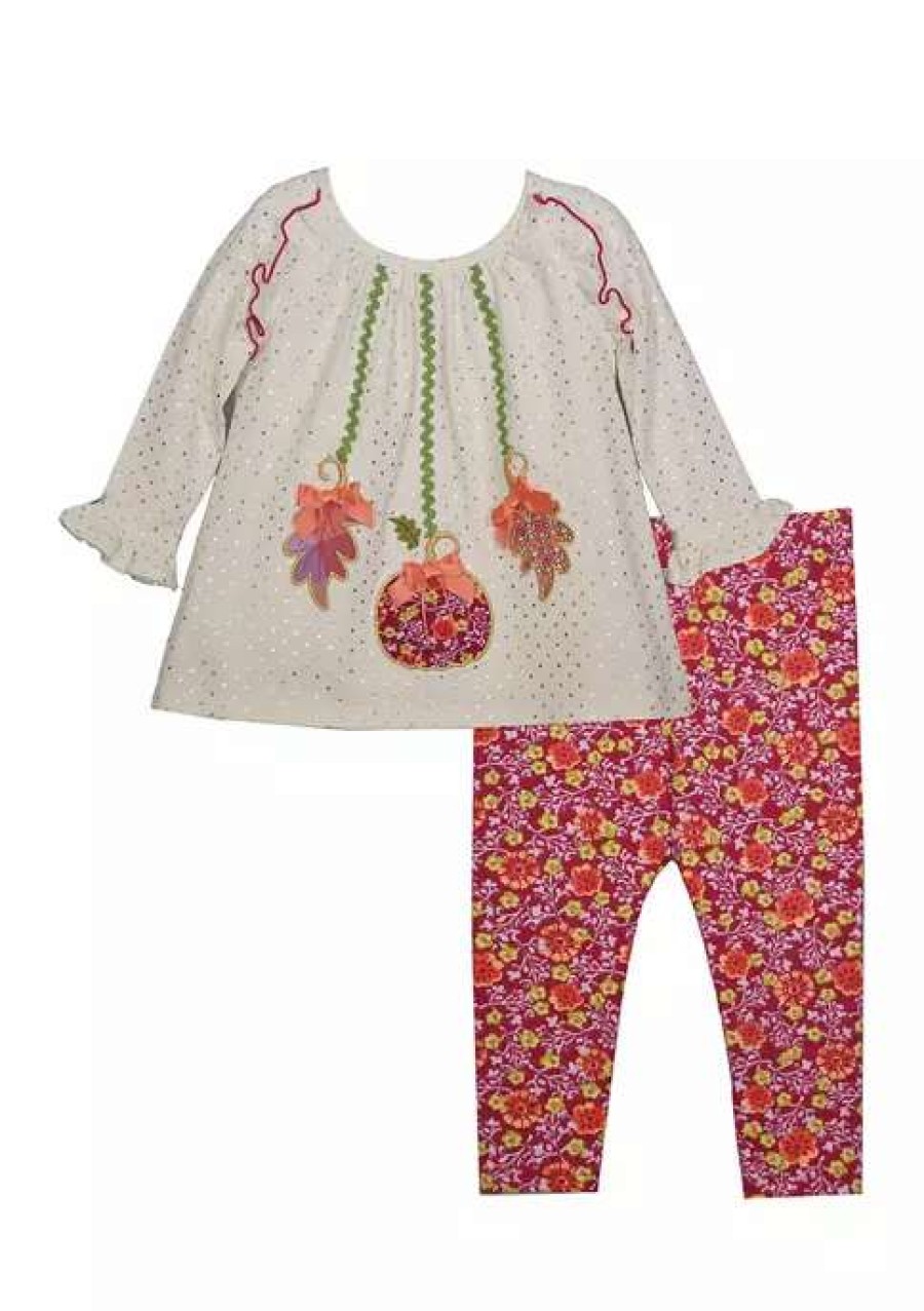 Kids * | Best Pirce Bonnie Jean Girls 4-6X Long Sleeve Dangling Pumpkin Set Ivory