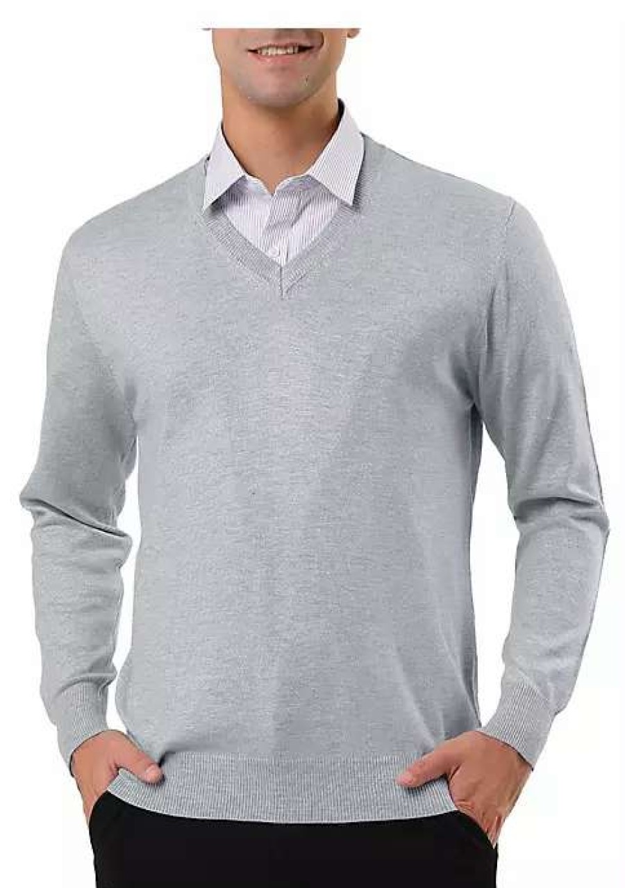 Men * | Wholesale Lars Amadeus Men'S Sweater Classic Solid Color V Neck Knitted Long Sleeves Pullover