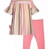 Kids * | New Bonnie Jean Baby Girls Short Flounce Sleeve Stripe Bow Knit Set Multi