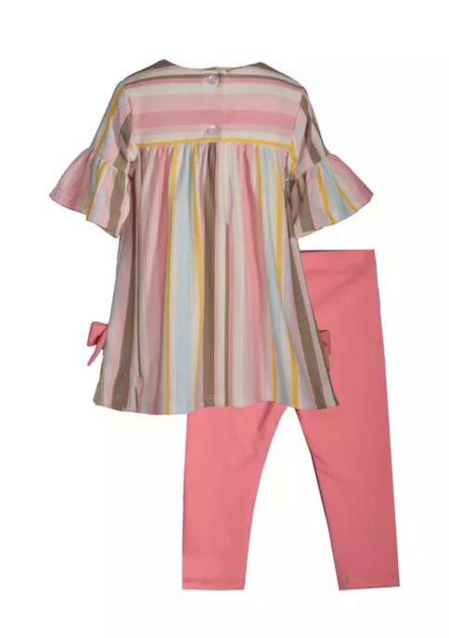 Kids * | New Bonnie Jean Baby Girls Short Flounce Sleeve Stripe Bow Knit Set Multi