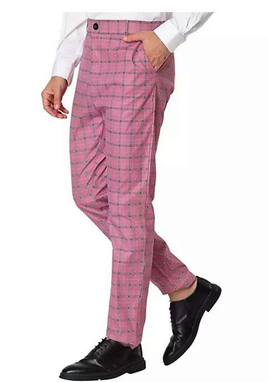 Men * | Best Reviews Of Lars Amadeus Men'S Business Plaid Pants Casual Slim Fit Checked Dress Trousers