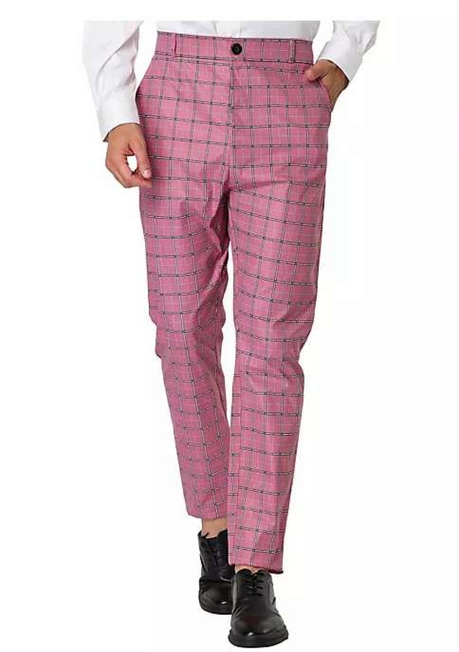 Men * | Best Reviews Of Lars Amadeus Men'S Business Plaid Pants Casual Slim Fit Checked Dress Trousers