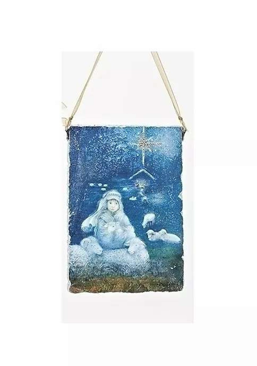 Home * | Brand New Roman 5 Shephard Boy With Sheep Hanging Plaque Decorative Christmas Ornament Blue