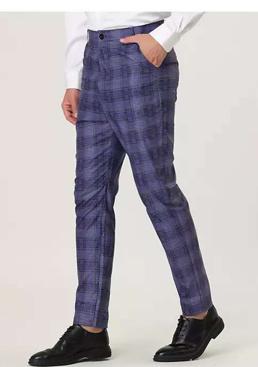 Men * | Best Reviews Of Lars Amadeus Men'S Plaid Dress Pants Slim Fit Classic Checked Business Trousers