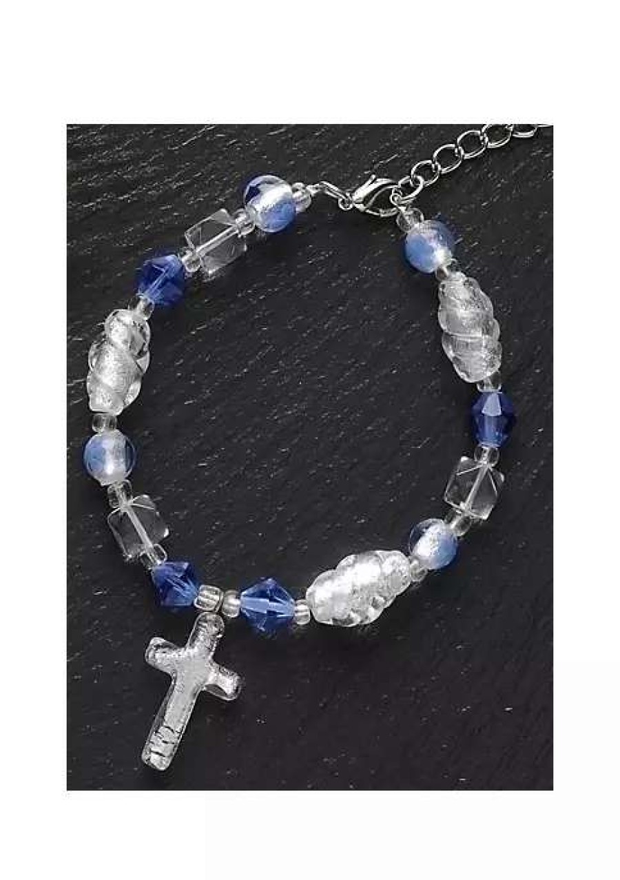 Jewelry * | Discount Roman Moments In Life "Faith" Silver Beaded Bracelet Blue