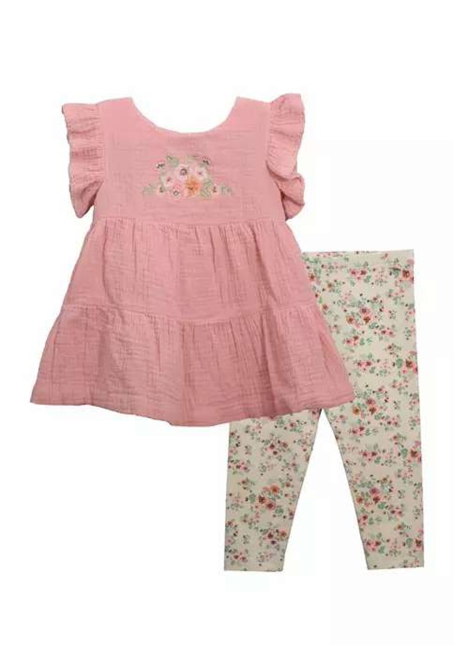 Kids * | Discount Bonnie Jean Toddler Girls Flutter Sleeve Floral Set Peach