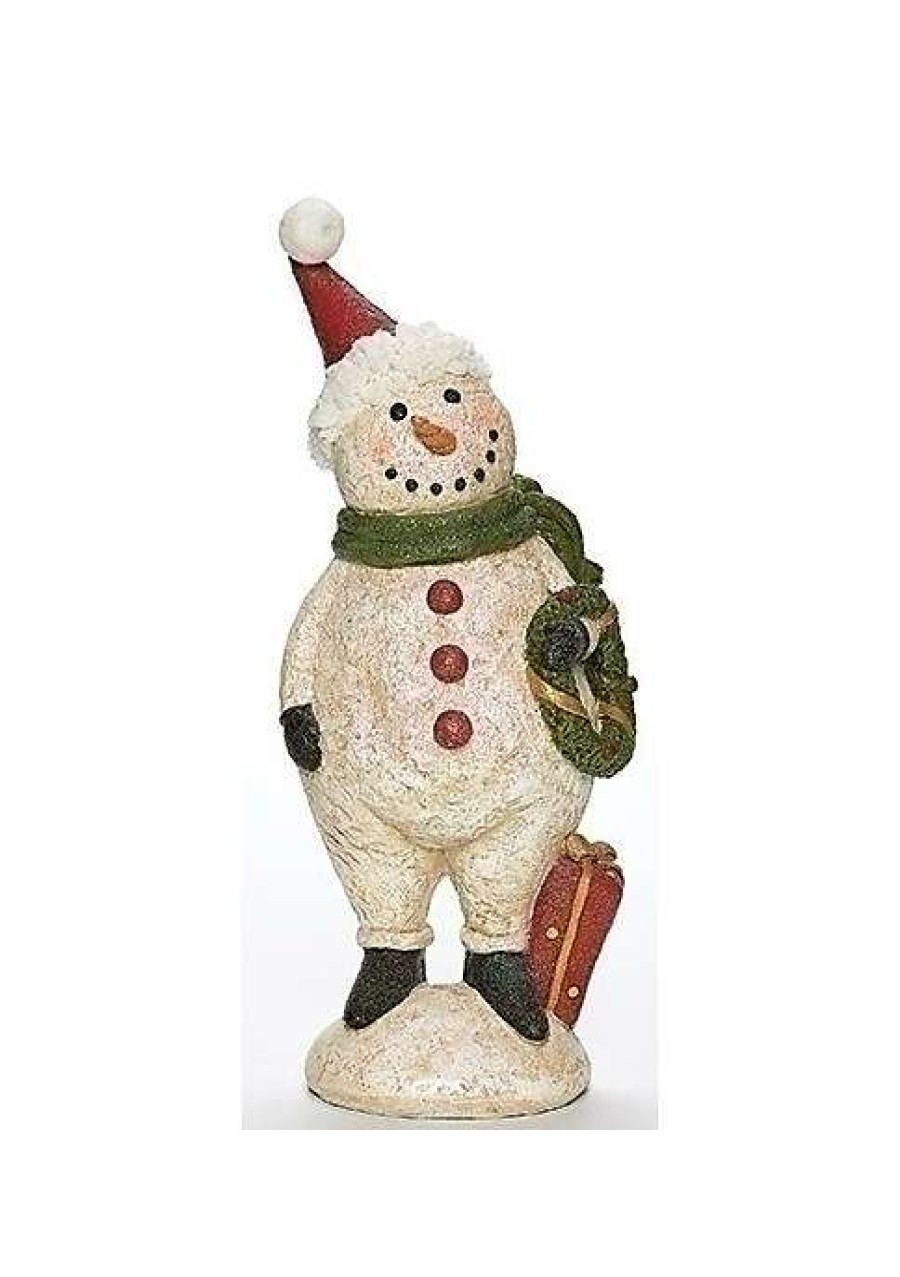 Home * | Best Sale Roman 13 And Red Glittered Plumpy Christmas Snowman Figure With Wreath Tabletop White