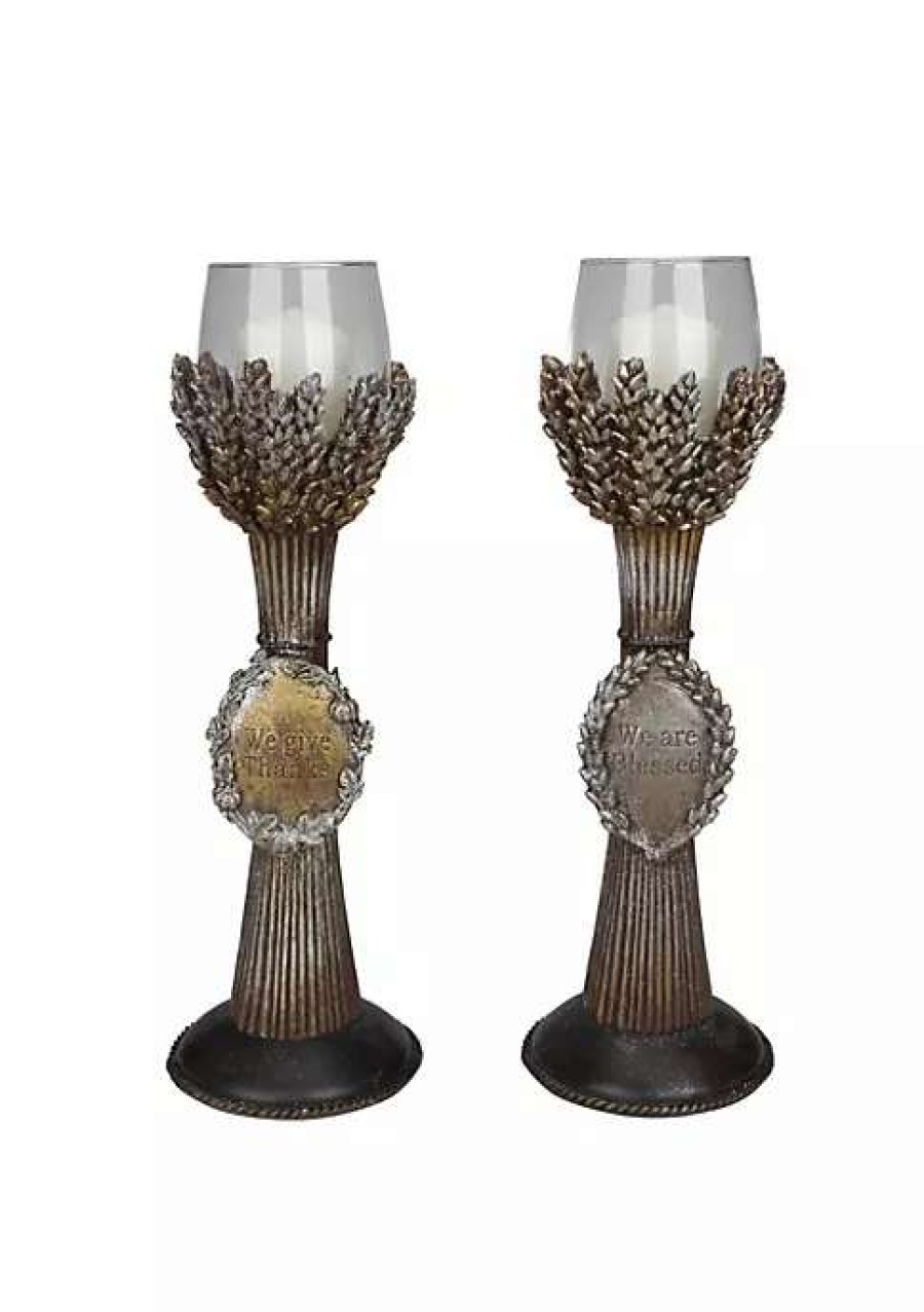 Home * | Best Deal Roman Set Of 2 And Clear Blessed Thanksgiving Votive Candleholders 12.5 Brown