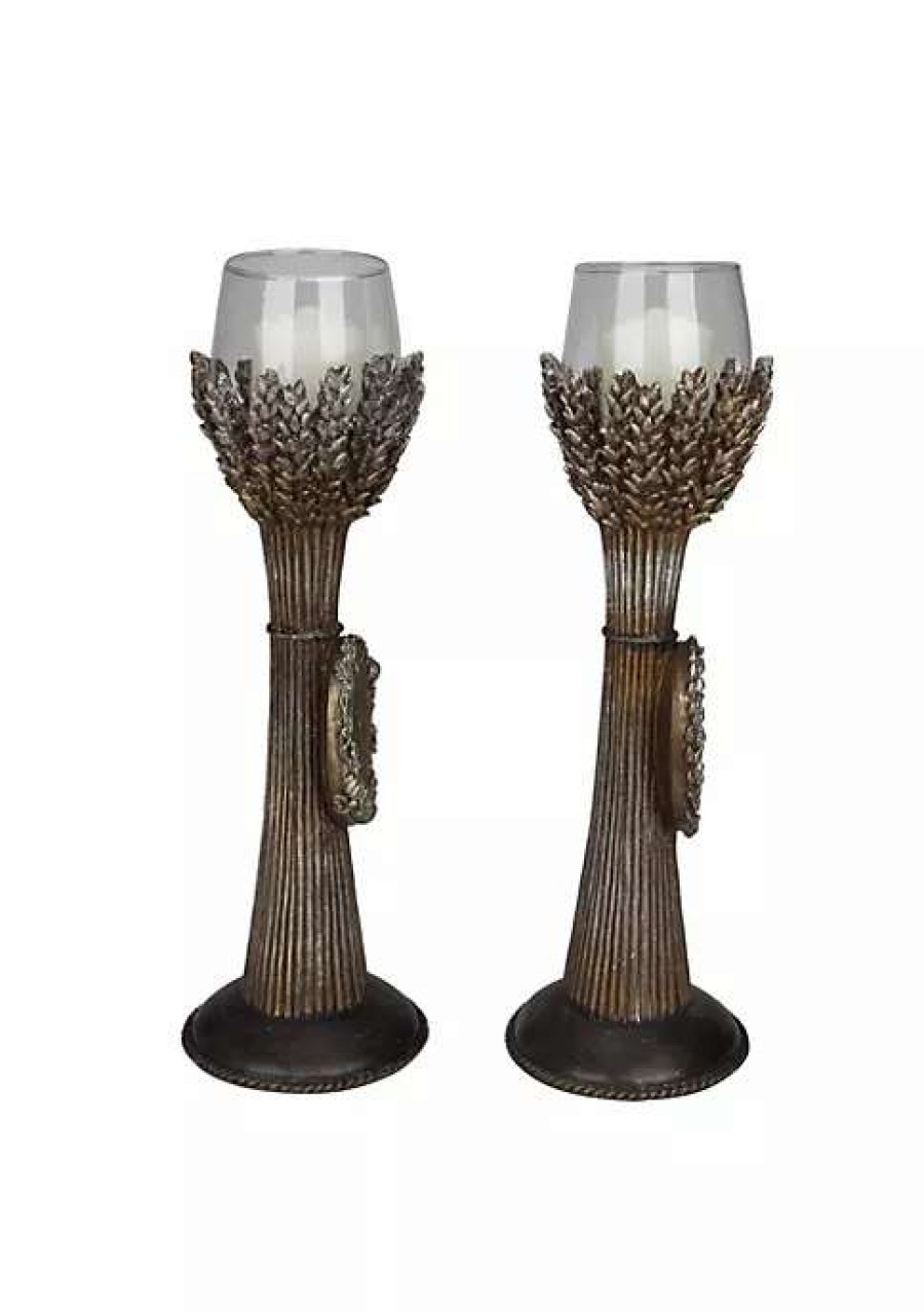 Home * | Best Deal Roman Set Of 2 And Clear Blessed Thanksgiving Votive Candleholders 12.5 Brown