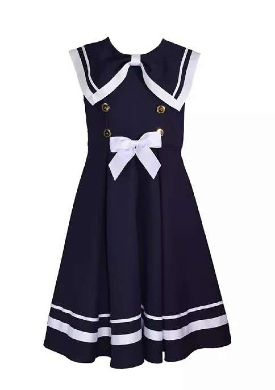 Kids * | Promo Bonnie Jean Girls 4-6X Sleeveless Nautical Dress Navy