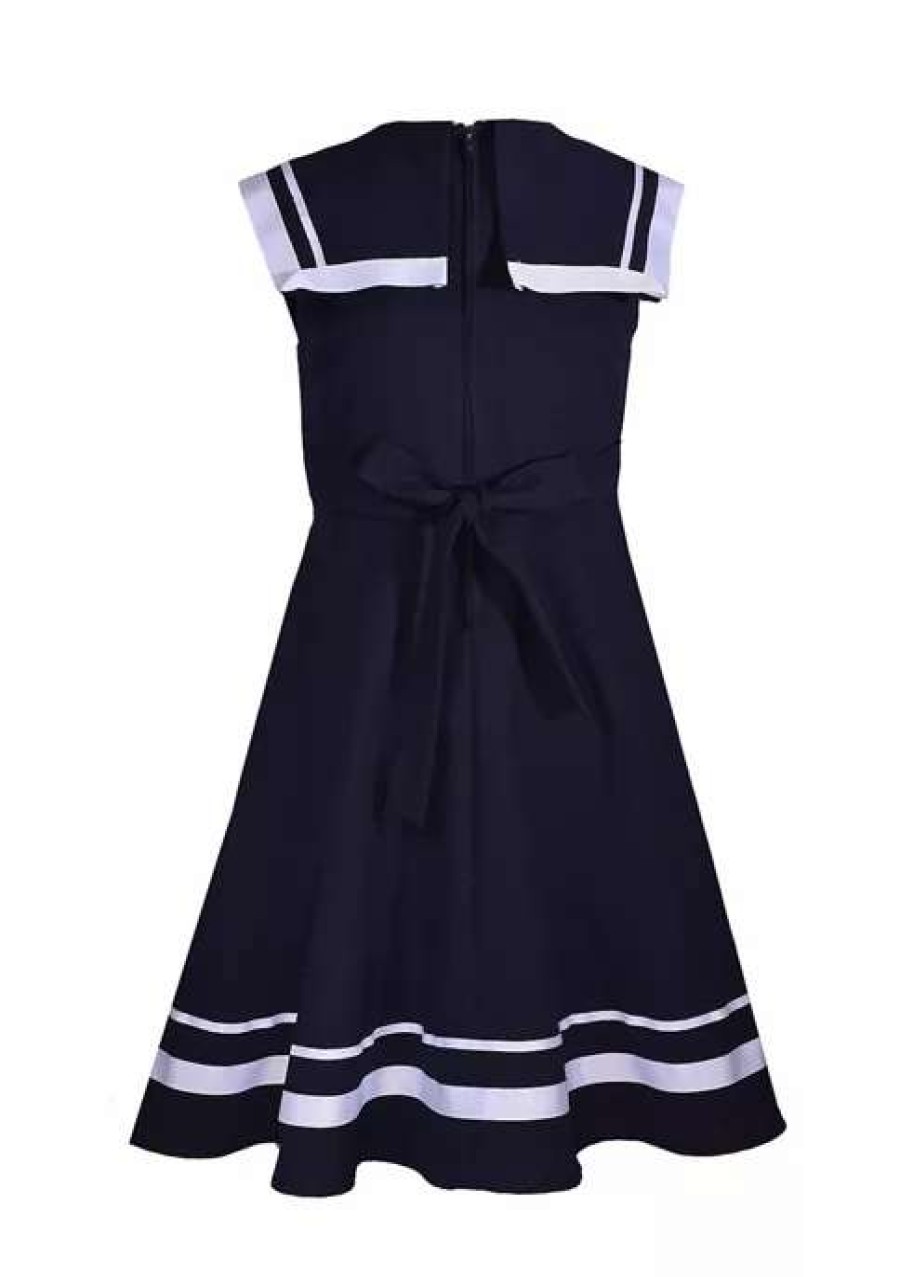 Kids * | Promo Bonnie Jean Girls 4-6X Sleeveless Nautical Dress Navy