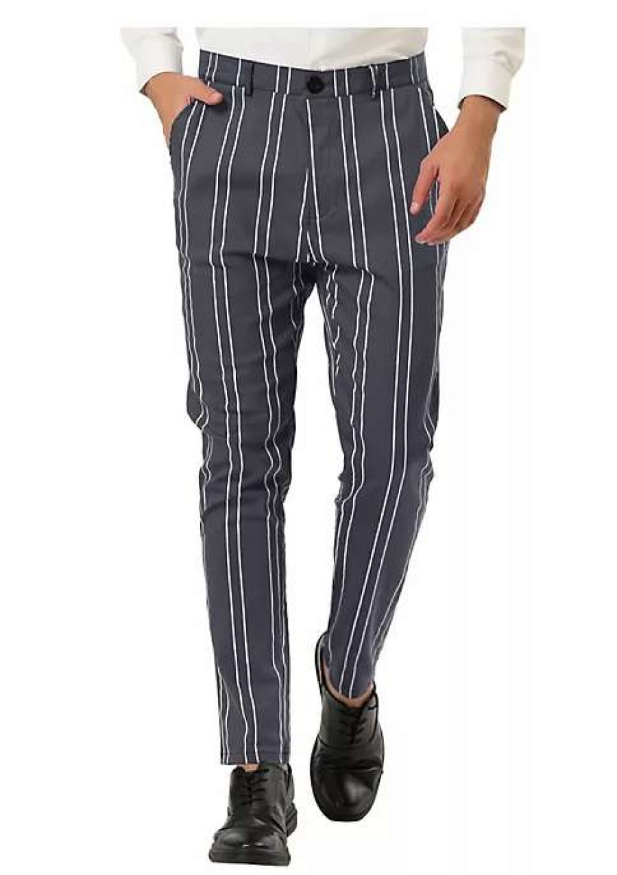 Men * | Deals Lars Amadeus Men'S Dress Striped Pants Slim Fit Flat Front Business Prom Pencil Trousers