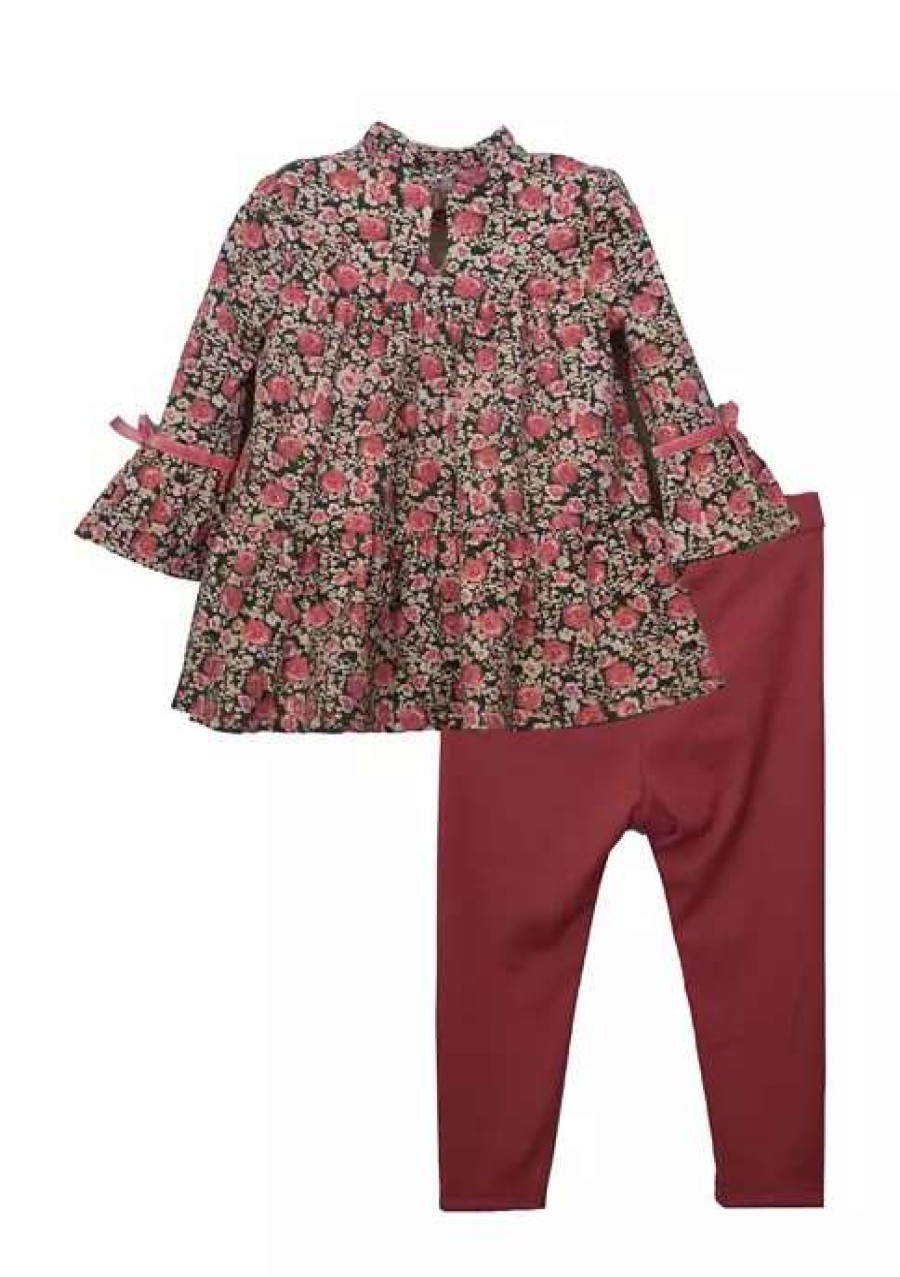 Kids * | Top 10 Bonnie Jean Toddler Girls Long Sleeve Printed Tiered Top And Knit Leggings Set Multi