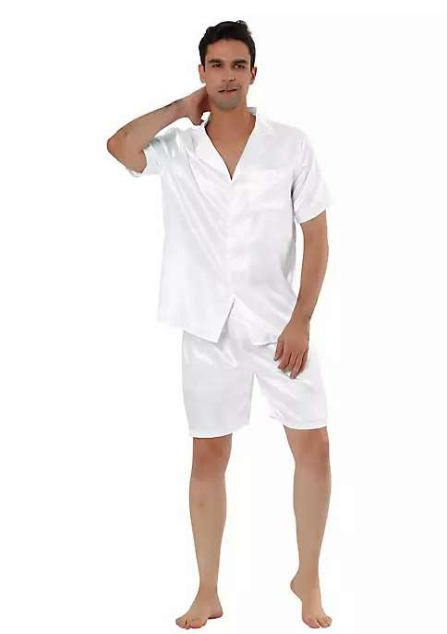 Men * | Top 10 Lars Amadeus Men'S Satin Pajama Set Summer Short Sleeve Night Wear Sleepwears Sleep Lounge Sets