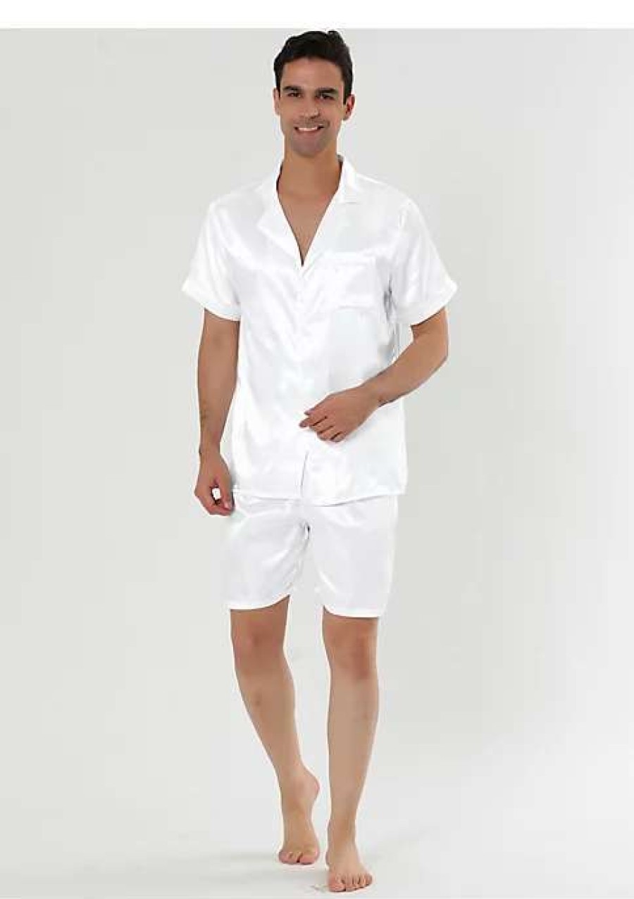 Men * | Top 10 Lars Amadeus Men'S Satin Pajama Set Summer Short Sleeve Night Wear Sleepwears Sleep Lounge Sets