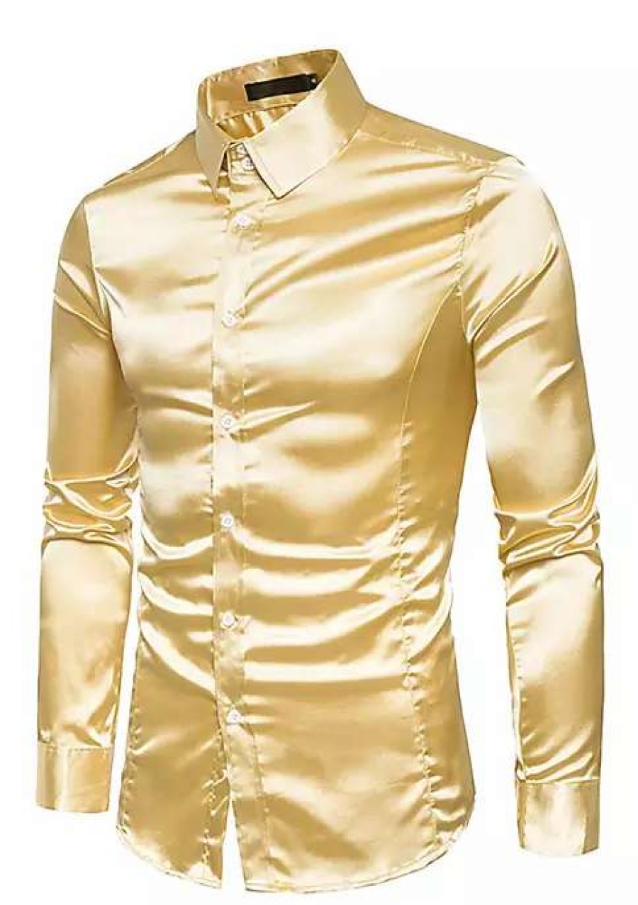 Men * | Best Sale Lars Amadeus Men'S Satin Point Collar Long Sleeve Button Down Slim Fit Dress Shirts