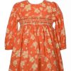 Kids * | Outlet Bonnie Jean Toddler Girls Long Sleeve Floral Smocked Dress Orange