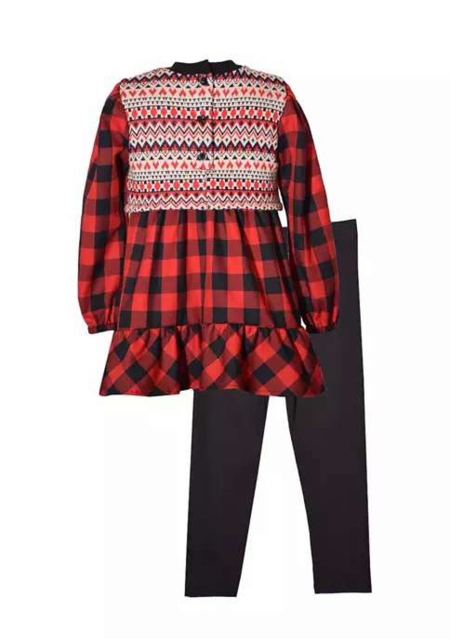 Kids * | Brand New Bonnie Jean Girls 4-6X Long Sleeve Buffalo Checked Set Red