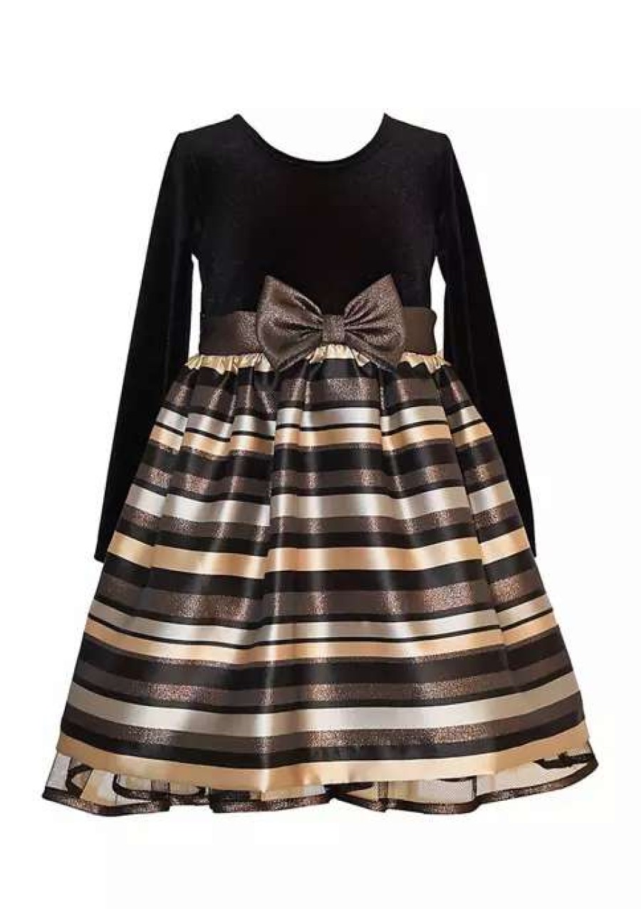 Kids * | Best Sale Bonnie Jean Girls 4-6X Long Sleeve Striped Skirt Dress Taupe