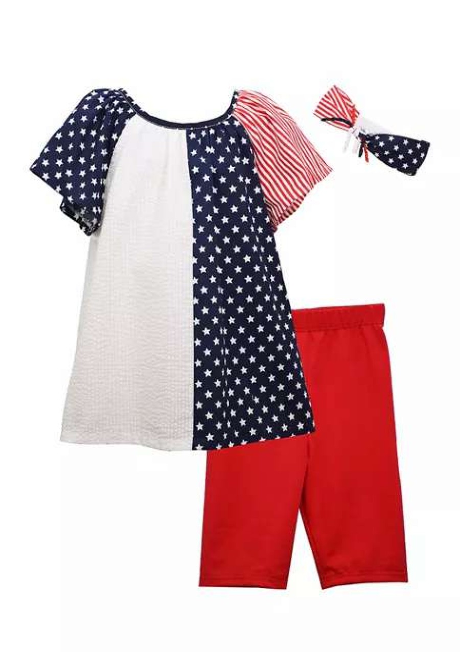 Kids * | Best Reviews Of Bonnie Jean Toddler Girls Star Stripe Bike Short Set Red