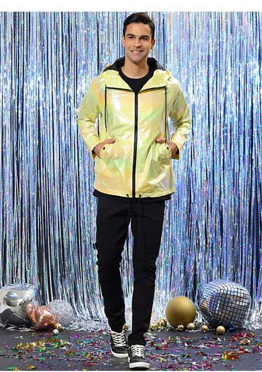 Men * | Promo Lars Amadeus Men'S Holographic Jacket Lightweight Zipper Metallic Shiny Hoodie Windbreaker