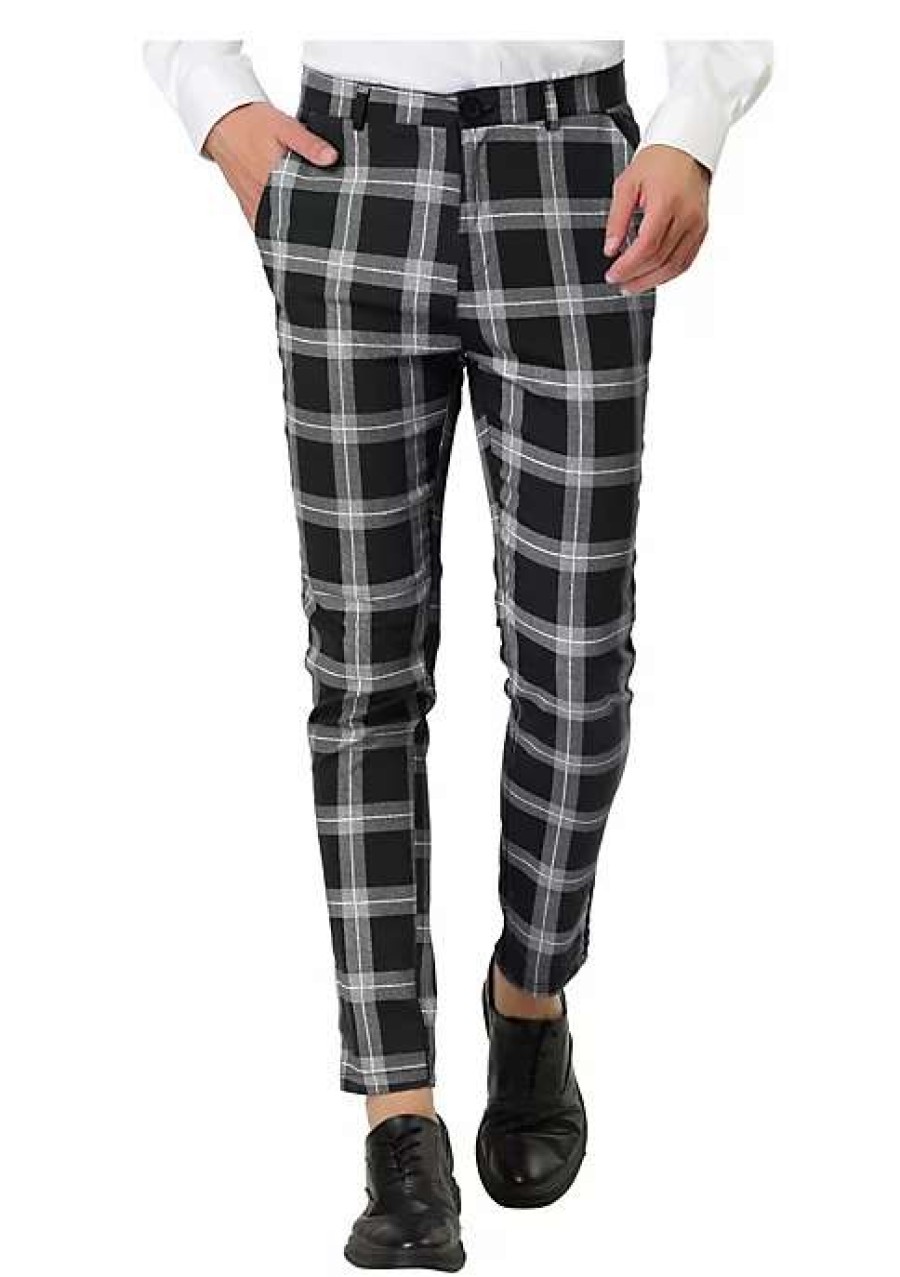 Men * | Top 10 Lars Amadeus Men'S Plaid Business Pants Classic Slim Fit Dress Trousers