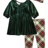 Kids * | Cheapest Bonnie Jean Toddler Girls Velvet Plaid Set With Headband Green