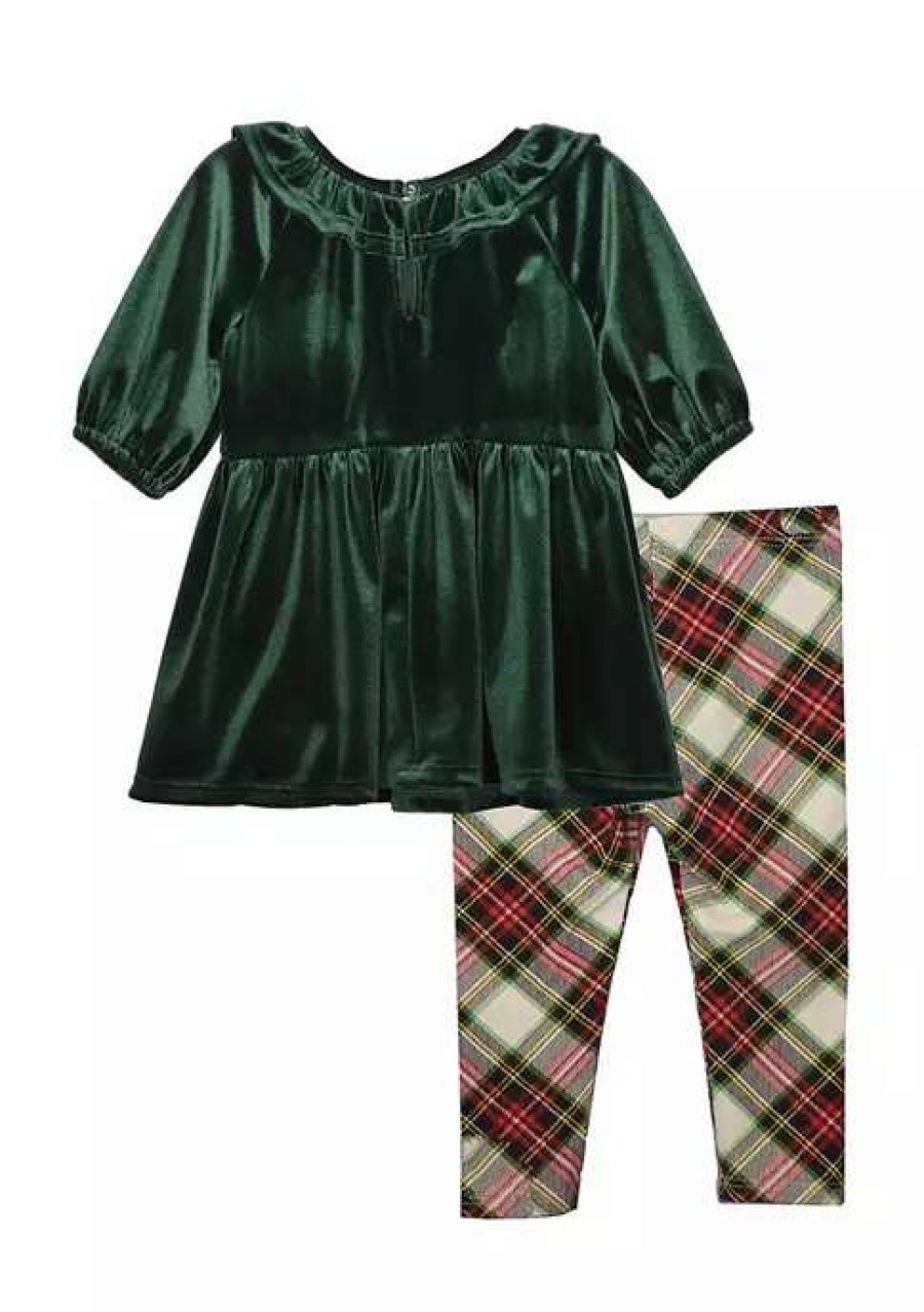 Kids * | Cheapest Bonnie Jean Toddler Girls Velvet Plaid Set With Headband Green