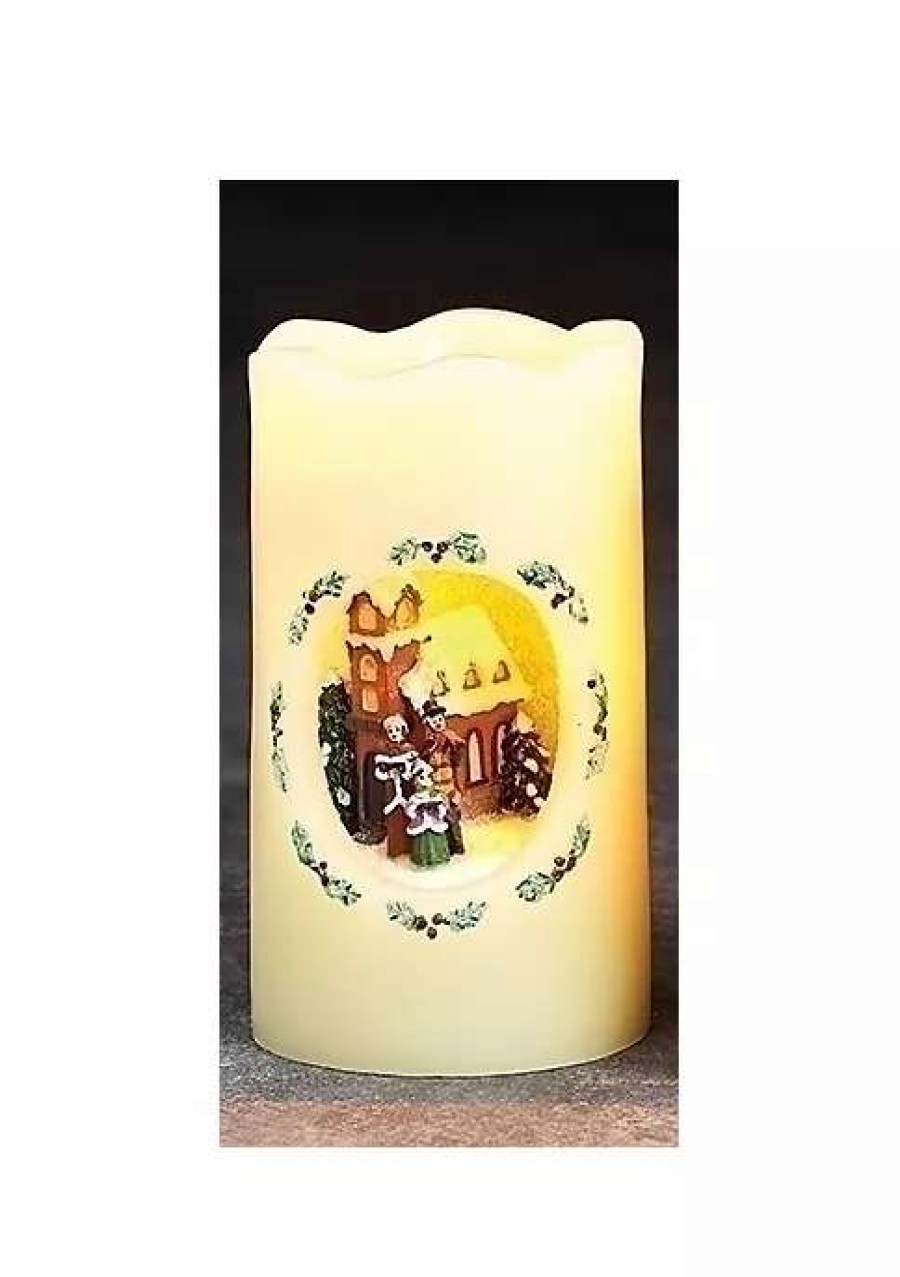 Home * | Deals Roman 5 Ivory And Brown Carolers Scene Flickering Flame-Less Led Candle White