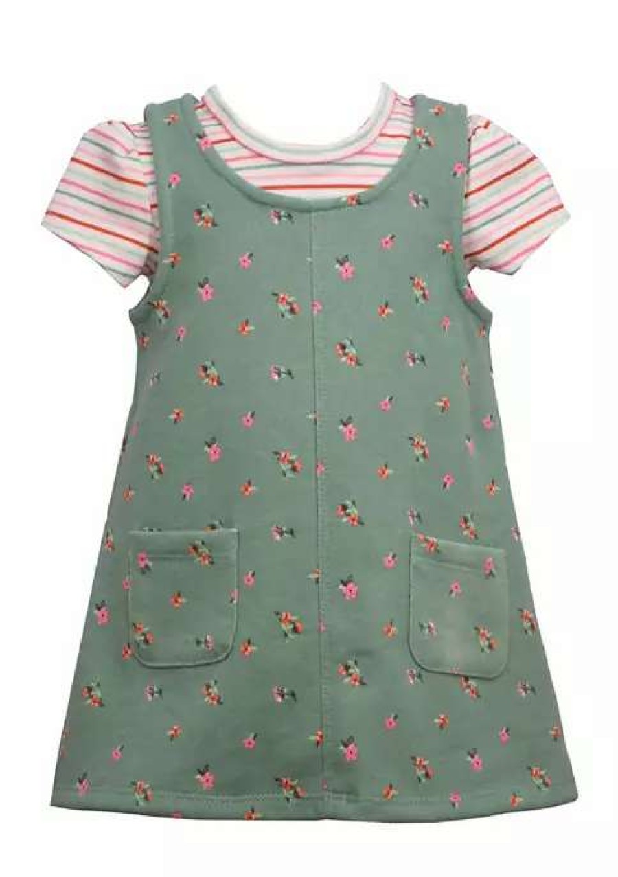 Kids * | Brand New Bonnie Jean Girls 4-6X Printed French Terry Dress Sage