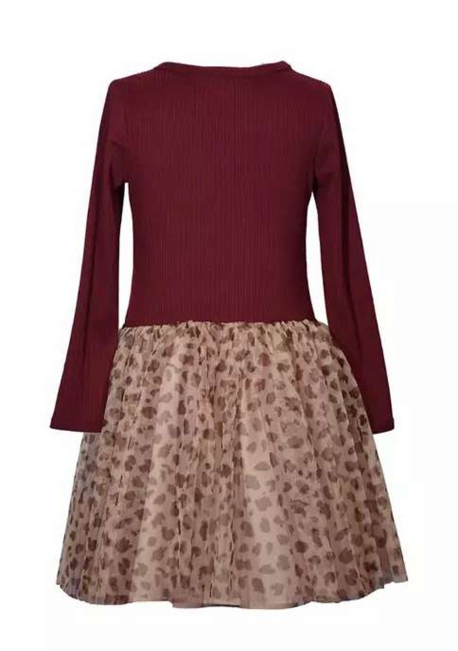 Kids * | Wholesale Bonnie Jean Girls 7-16 Leopard Skirt Dress Burgundy