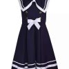 Kids * | Hot Sale Bonnie Jean Girls 7-16 Sleeveless Solid Nautical Dress Navy