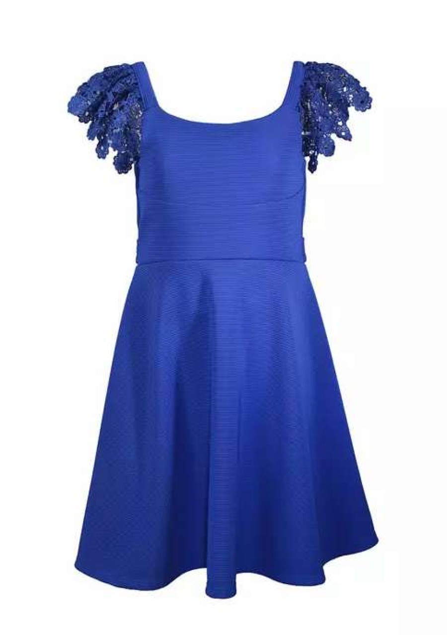 Kids * | Promo Bonnie Jean Girls 7-16 Lace Sleeve Skater Dress Navy