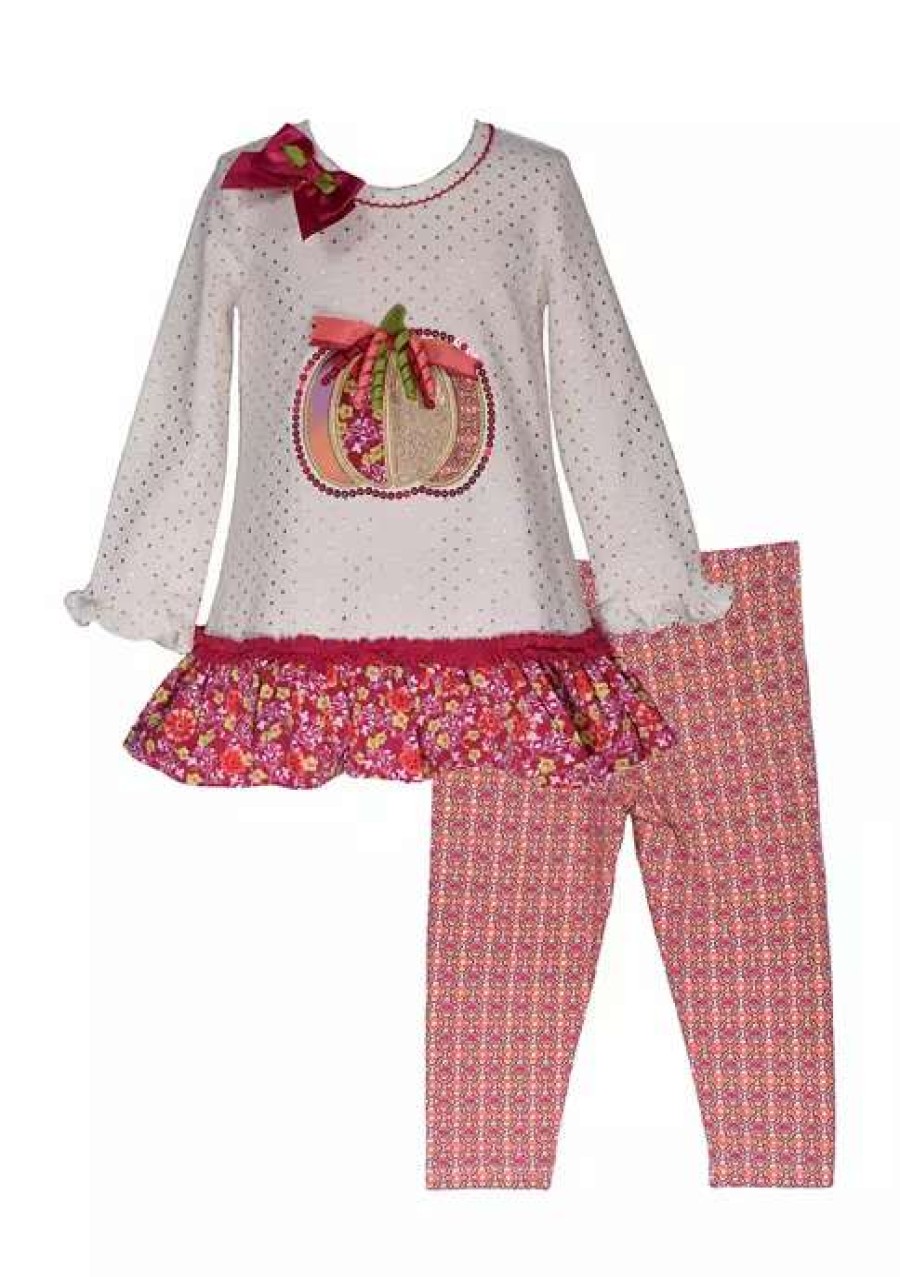 Kids * | Discount Bonnie Jean Baby Girls Long Sleeve Pumpkin Top And Mixed Print Leggings Set Multi