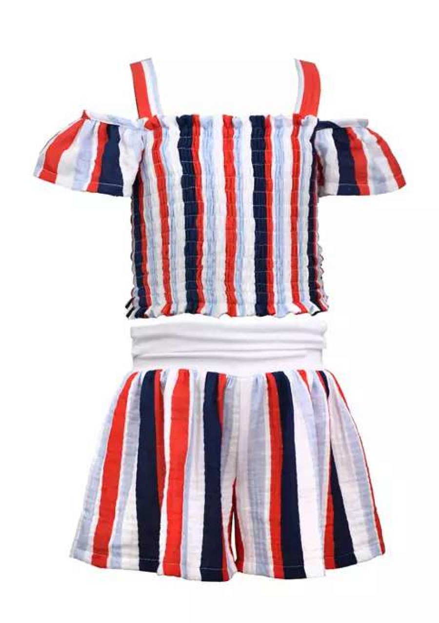 Kids * | Best Sale Bonnie Jean Toddler Girls Cold Shoulder Smocked Short Set Red