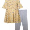 Kids * | Cheapest Bonnie Jean Baby Girls Floral Print Dress And Leggings Set Yellow