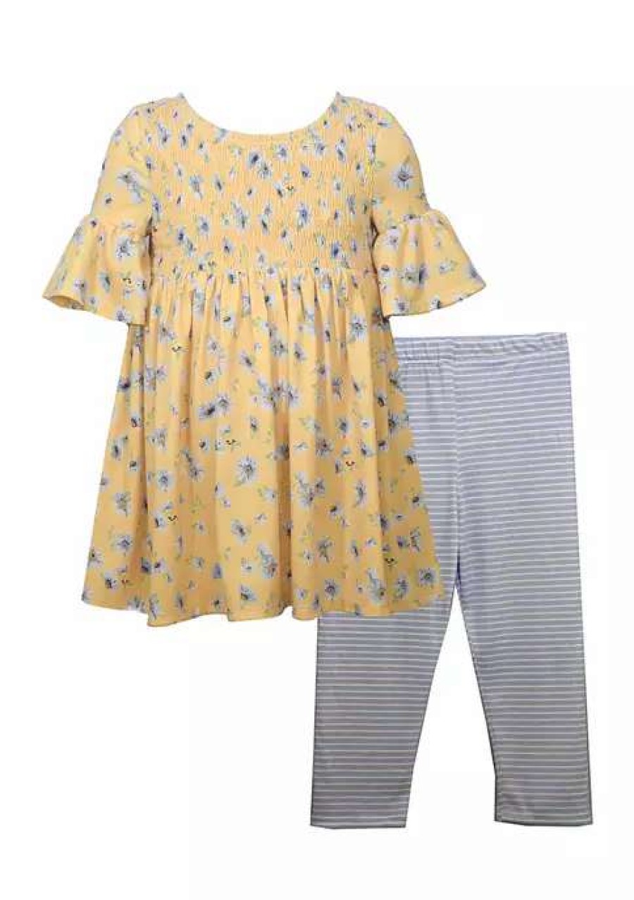 Kids * | Cheapest Bonnie Jean Baby Girls Floral Print Dress And Leggings Set Yellow