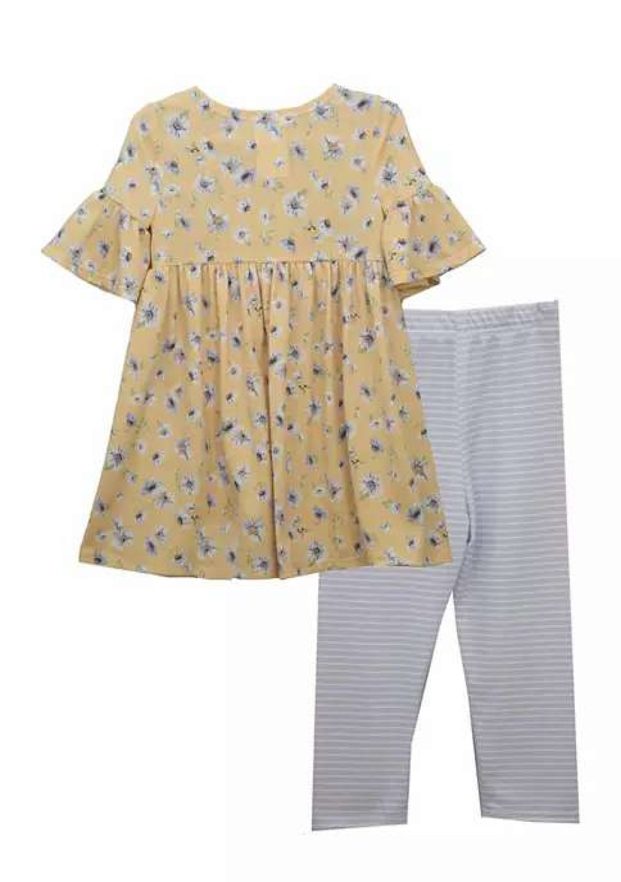 Kids * | Cheapest Bonnie Jean Baby Girls Floral Print Dress And Leggings Set Yellow