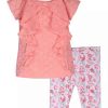 Kids * | Budget Bonnie Jean Girls 4-6X Flutter Sleeve Eyelet Top And Floral Legging Set Coral